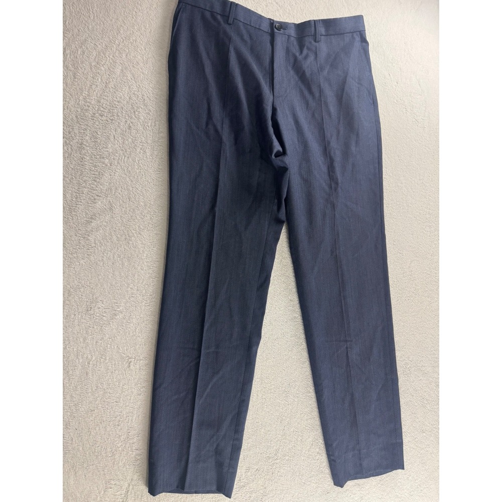 Hugo Boss Mens Navy Blue Textured Flat Front Dress Pants Slacks Size 38R